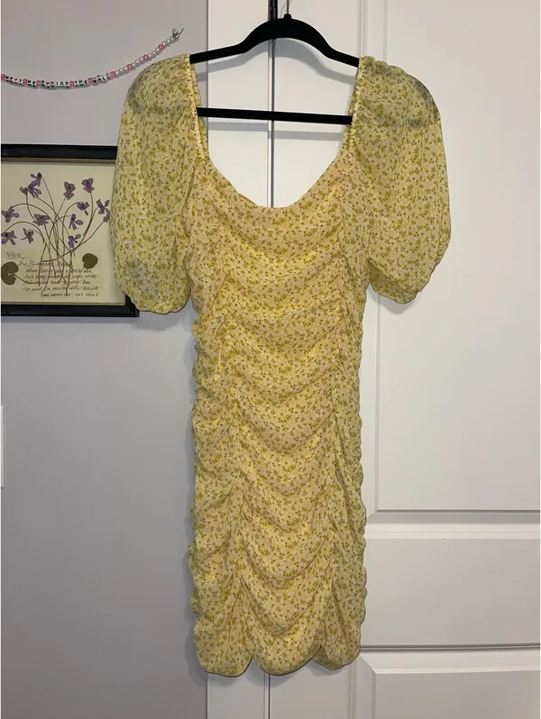 All in Favor Ruched Floral Mini Dress - Image 3