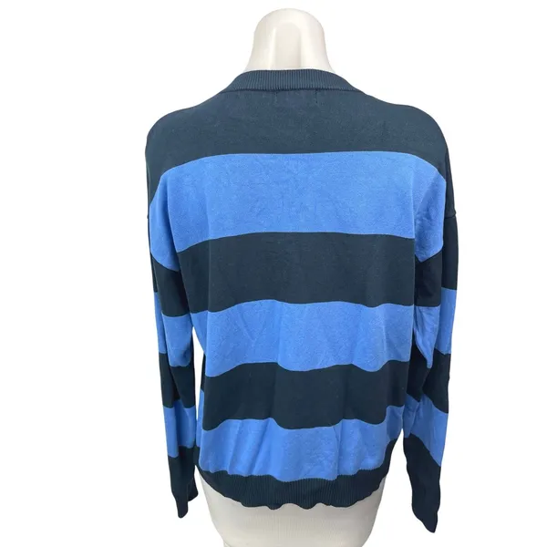 Edikted Navy Blue Striped Colorblock Crew Neck Pullover Sweater Top Size XS/S - Image 2