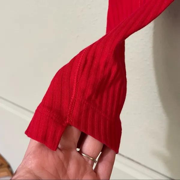 Helmut Lang Red Ribbed Knot Long Sleeve Slightly Cropped Sweater Womens S Casual - Image 8