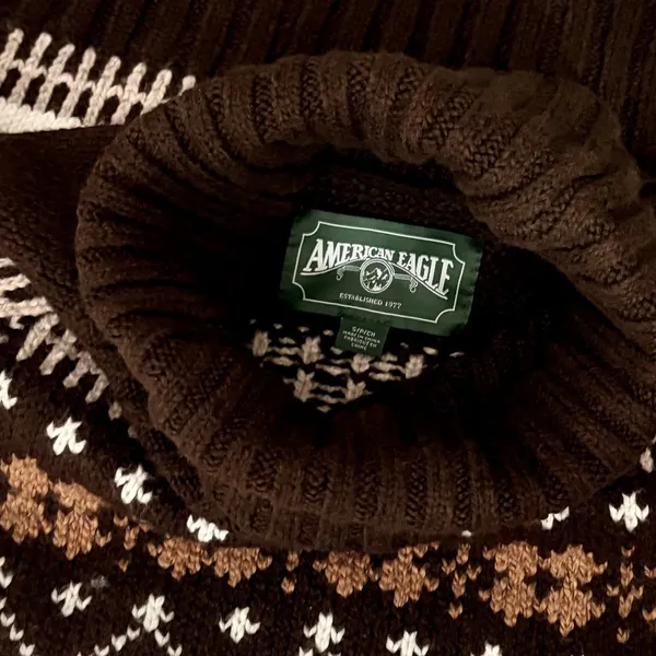 AMERICAN EAGLE‎ Fairisle Snowdrift Turtleneck Sweater Cropped Fair Isle Small - Image 10