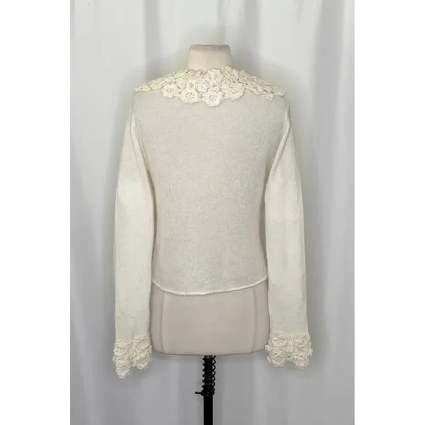 ZARA Alpaca Wool Ecru Crochet Flower Applique Sweater Blogger Favorite Small - Image 8