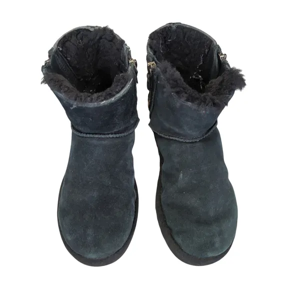 UGG 1118853 Black Suede‎ Leather Shearling Double Zip Mini Boots Womens Size 7 - Image 4