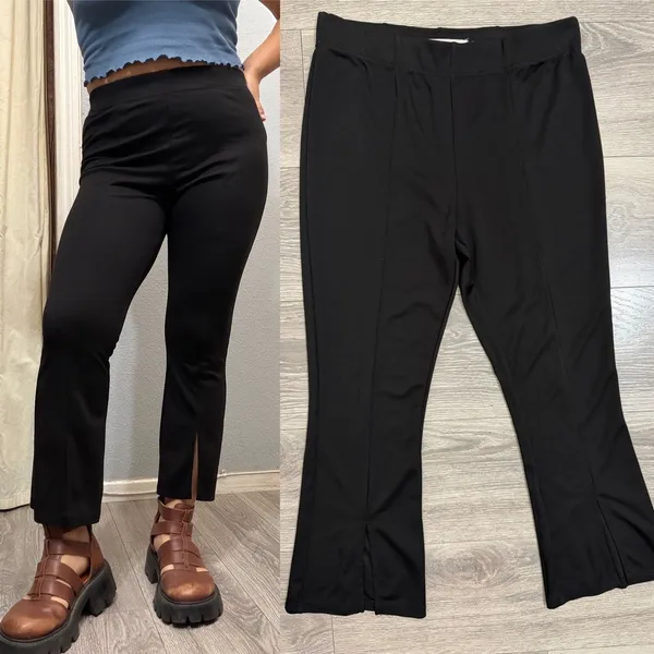 Whimsigoth Womens Pants Size M Black‎ Front Slit Cropped Flare Seam Goth Stretch - Image 2