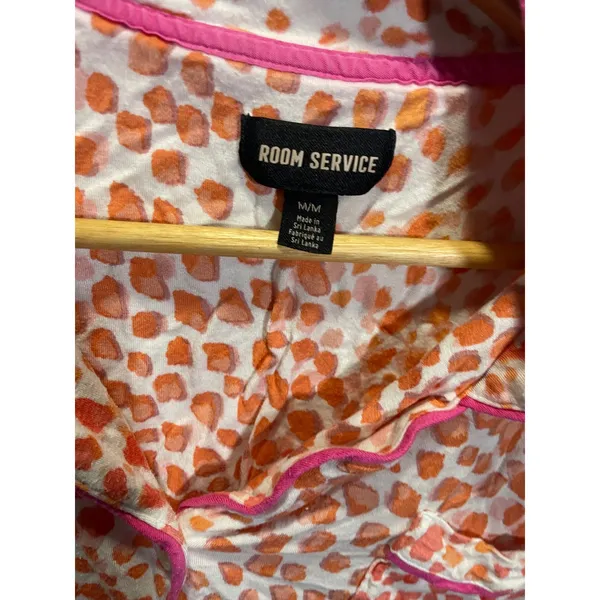 Room Service Pajama Set Womens M/L Orange Pink Dot Print‎ Button Down Sleepwear - Image 3