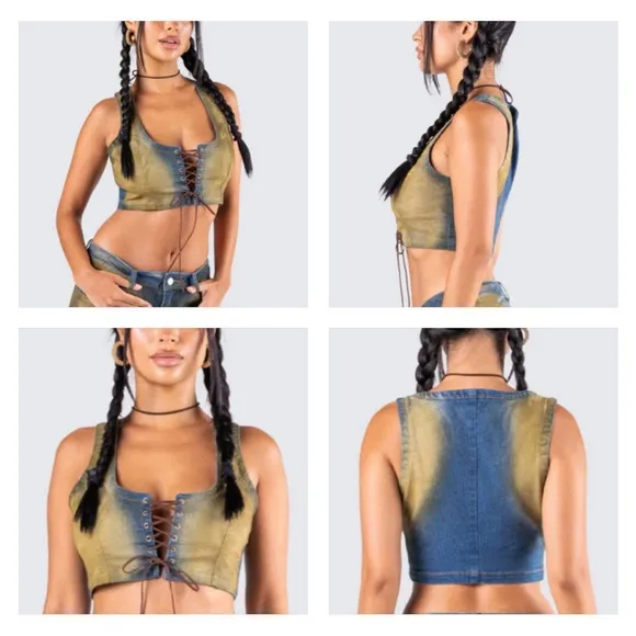 Finesse Lace up Denim Corset Bustier Cassidy Top - Image 2