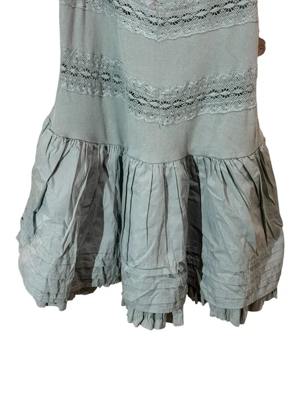 Free People Bliss Beauty Mini Dress Lily Pad Blue Green Lace Tiered Size L NWT - Image 5