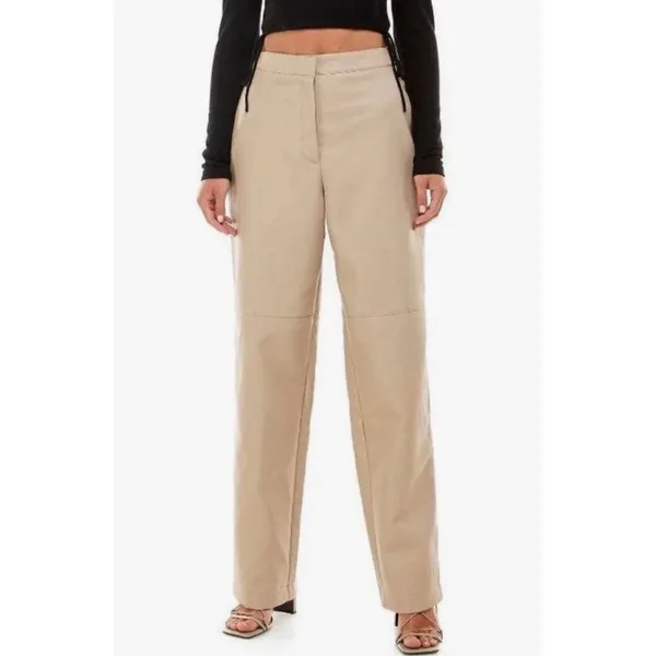 Wayf Faux Leather Pants Beige High Waisted Straight Leg XS NWT Trendy Minimalist - Image 2