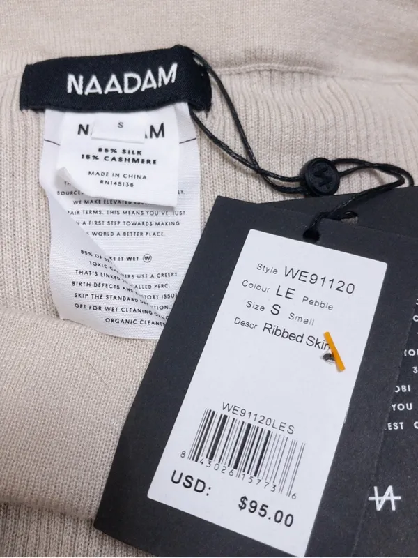 NWT Naadam Silk Cashmere Ribbed Knit Midi Skirt S Pebble Pencil High Waisted - Image 3