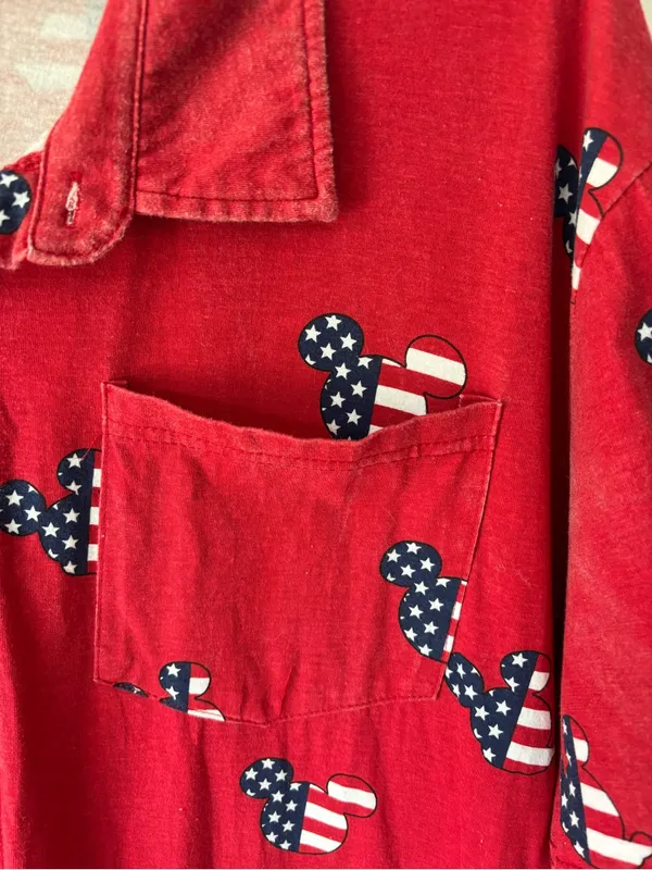 Disney Red White Blue American Flag Mickey Mouse Print Short Sleeve Romper - Image 6