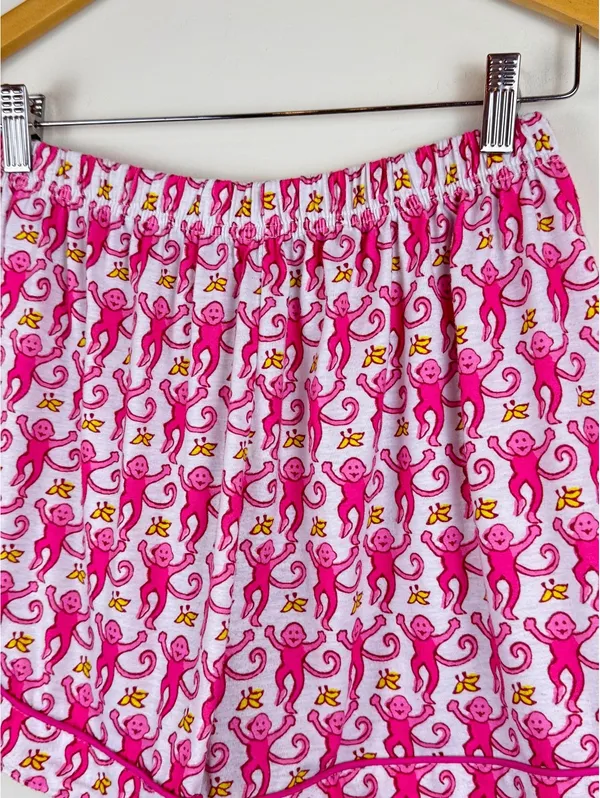 Pink Monkey Print Pajama Set Short Sleeve Top & Shorts Size L - Image 10