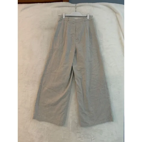 Commense NWT Herringbone Wide Leg Pants Women Small Beige Linen Blend Pleated S - Image 3