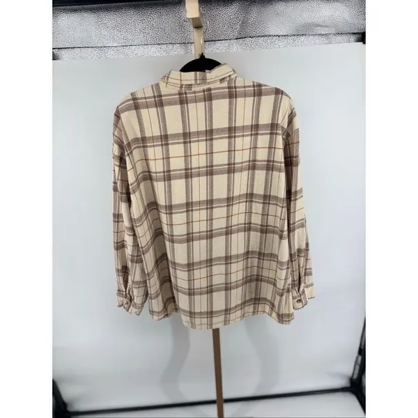 Dizzy Lizzy Plaid Flannel Button Down Shirt Large Cream - Image 12