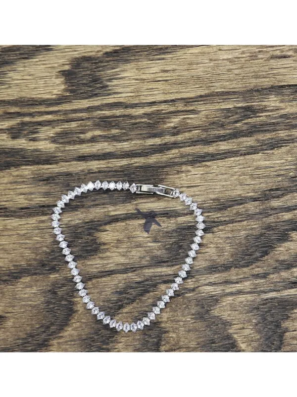NEW Crystal Marquise Safety Clasp Tennis Bracelet Silver Gray / Clear 7" - Image 2