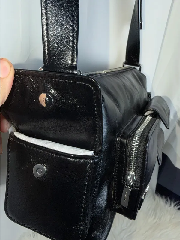 Michael Kors Black Leather Messenger Bag with Front Pocket Details - Image 4