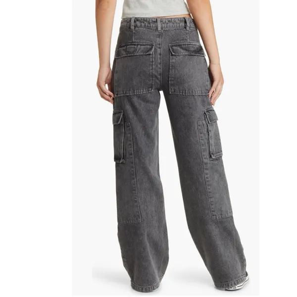 NWOT PTCL High Waist Wide Leg Cargo Jeans in Black Wash SZ-23 - Image 3