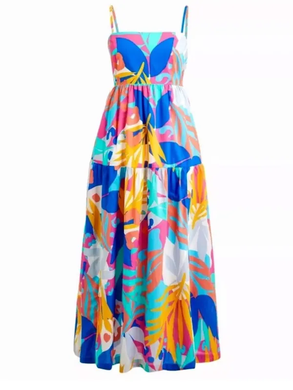J. CREW tie back tropical maxi dress tiered hem - Image 3