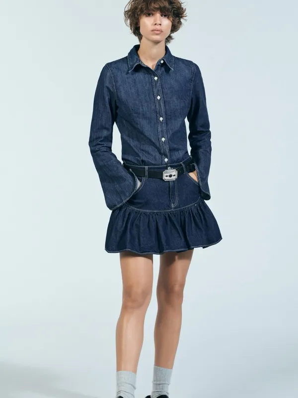 Zara Denim Ruffle Mini Skirt - Dark Blue - Image 3