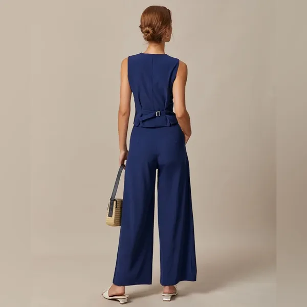 Rihoas Navy High Waisted Pockets Straight Pants - Image 3