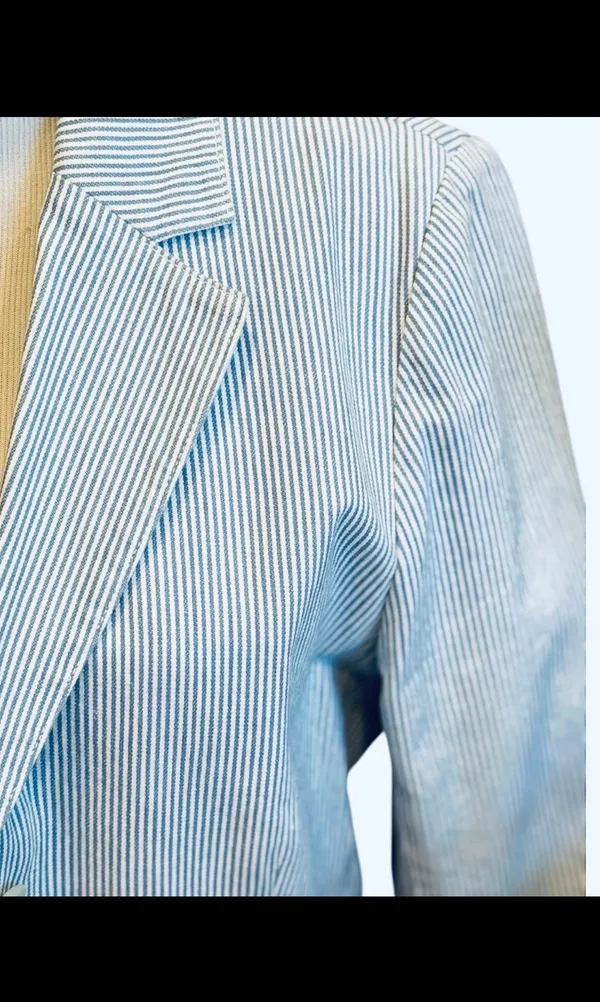 Boden Seersucker Blazer Blue White Striped Tailored Jacket US 10 UK 14 - Image 4
