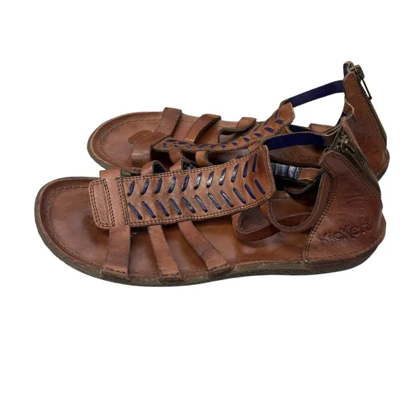 Kickers Women's Brown Leather Gladiator Sandals‎ Back Zip Strappy Retro Boho 41 Size 9 - Image 3