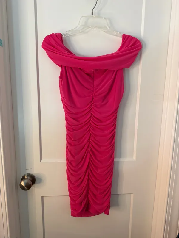 Pink Homecoming Dress Ruched Off Shoulder Bodycon Size Small - Image 2