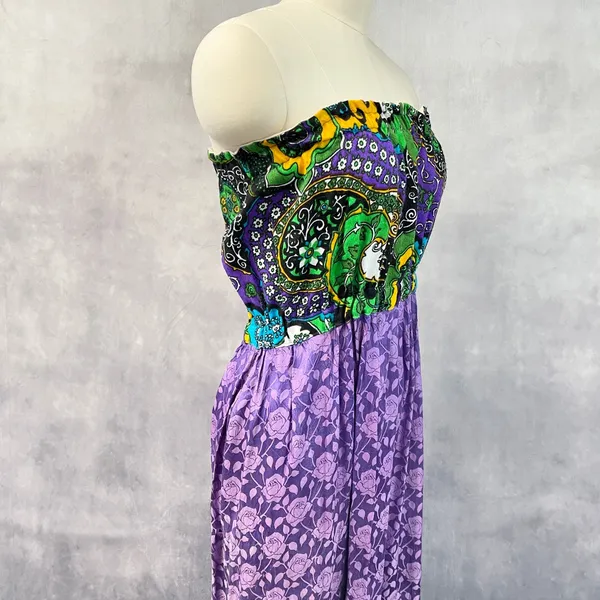 Vintage Handmade‎ Strapless Midi Dress Size M Paisley Floral Purple Boho Indie - Image 3