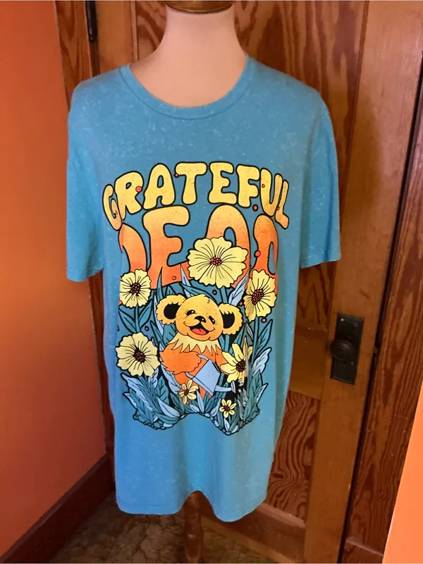Grateful Dead Dancing Bear Flowers Blue Tie Dye Graphic T Shirt XL Deadhead - Image 8