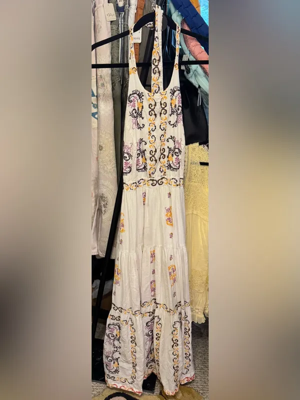 Anthropologie Medallion Halter Maxi Dress - ivory multi combo - 8 - $298 MSRP - Image 7