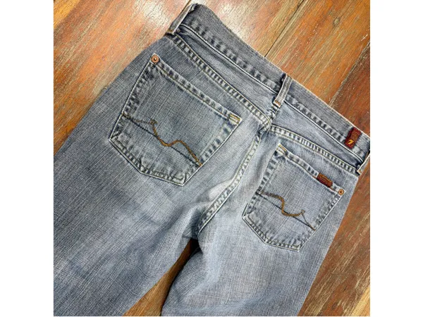 7 For All Mankind Bootcut VTG Y2K Jeans Raw Cut Hem Made in USA 100% Cotton 26 - Image 11