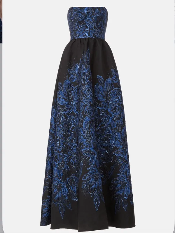 Dress the Population Strapless Black Gown with Navy Blue Embroidery - Image 5