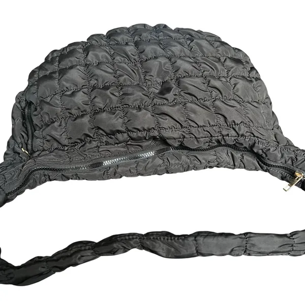 Black Quilted Puffer Shoulder Crossbody Hobo Bag - Image 7