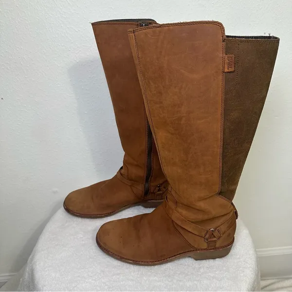 Teva De La Vina Dos Tall Bison Waterproof Leather Brown Over the Knee Boots SZ 9 - Image 2