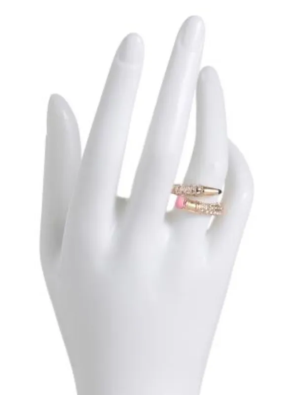 BETSEY JOHNSON Gold Plated Pave Crystal Pencil Wrap Band Ring Gift Box Size 7.5 - Image 2
