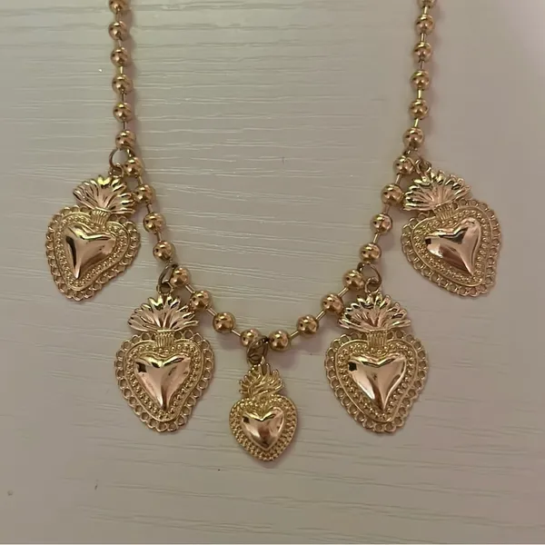Gold Heart Multi Charm Pendant Beaded Necklace - Image 2