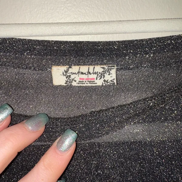 Free People Glittery Charcoal Long Sleeve Top - Image 2