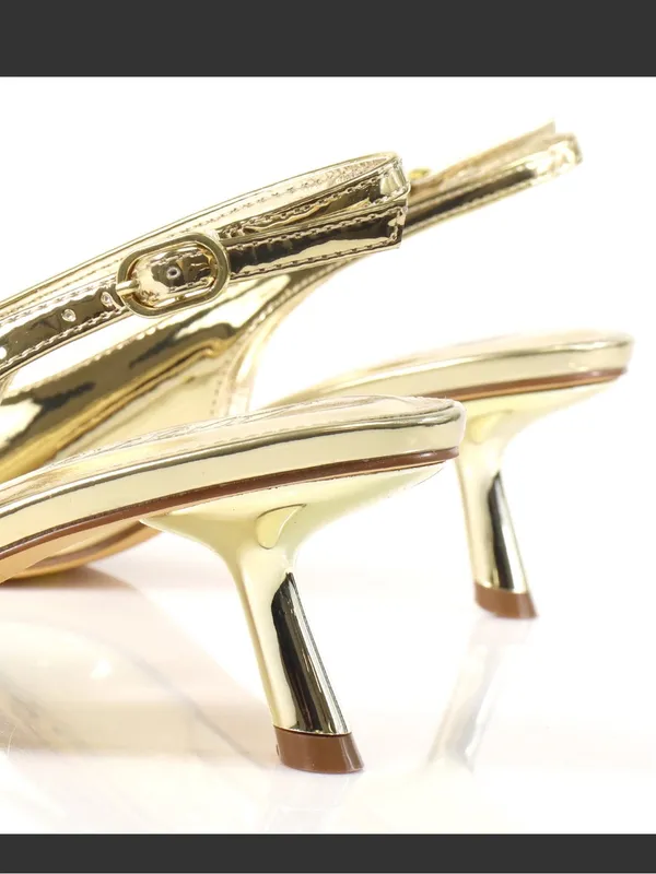 Liliana Metallic Gold Pointed-Toe Slingback Kitten Heels - Image 5