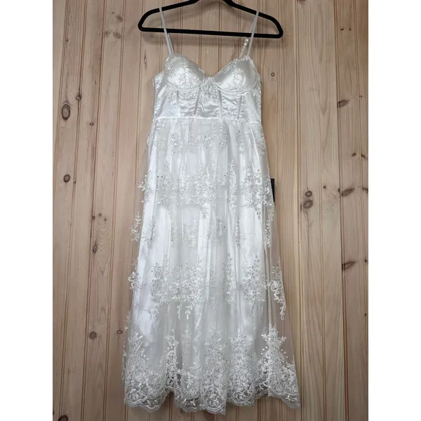 NWT Lulus My Darling Daydreamer White Lace Bustier Midi Dress Cocktail Size S - Image 2