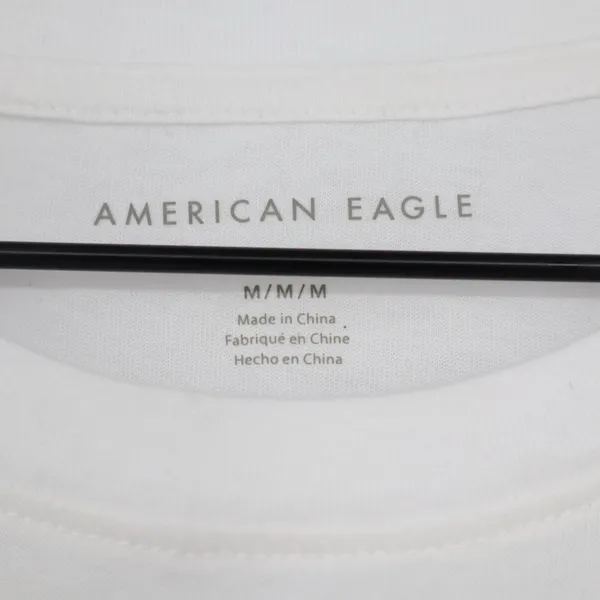 American Eagle White Graphic T-Shirt Navy AE Logo Pink Eagle Stitching Mens M - Image 3