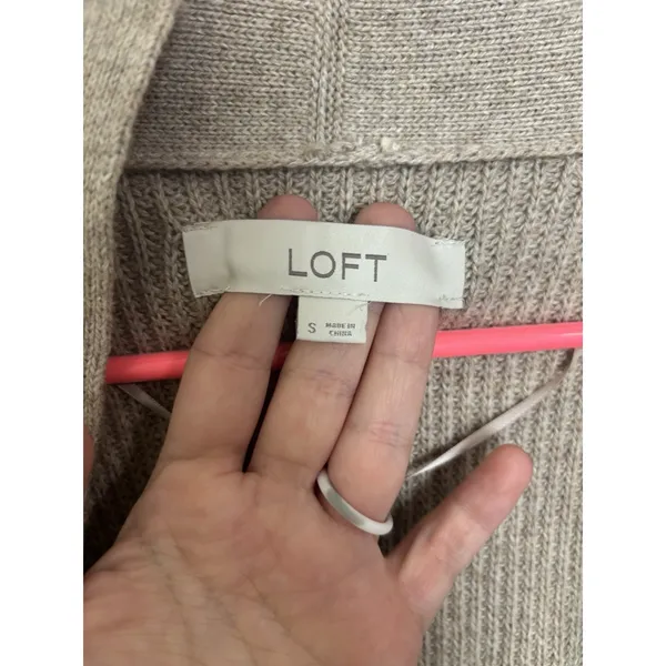 Loft Wool Blend Beige Open Front Knit Cardigan S Minimal Cozy Office Neutral - Image 3