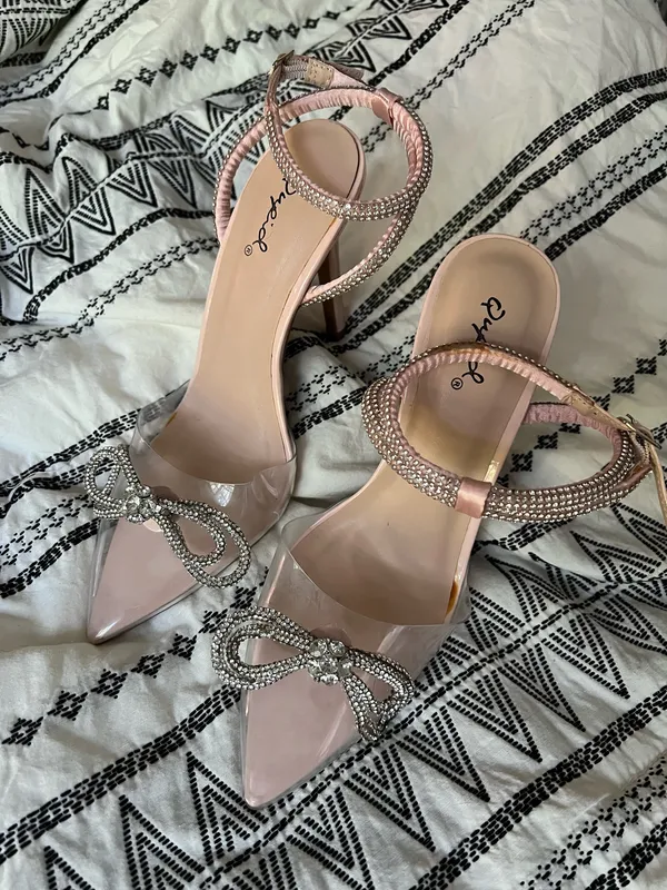 Qupid Blush and Clear Embellished Heels - Image 2