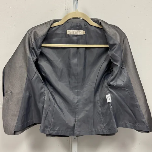 By Blu Grey Tailored Blazer Velvet Trim Pleated Peplum Jacket 26-0030 Size 34 XS - Image 3