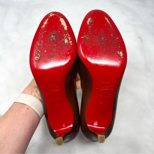 Christian Louboutin Vintage Simple Pump 85 Leather Low Mid Height Heels Brown 36 - Image 11