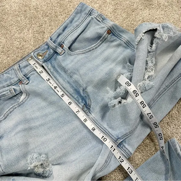 American Eagle Stretch Mom Straight Jeans Distressed Ripped Blue Size 6 Short - Image 10