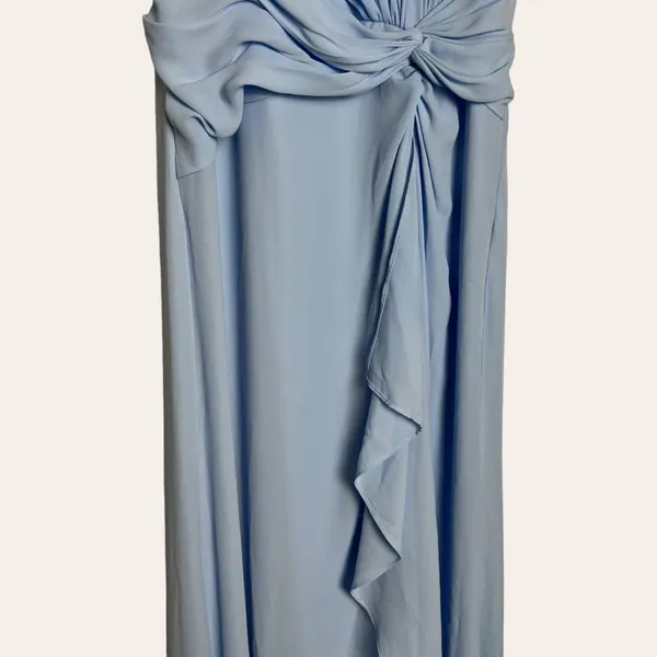 David’s Bridal Ice Blue Sleeveless High Neck Draped Front Brisdesmaid Gown 10 - Image 8