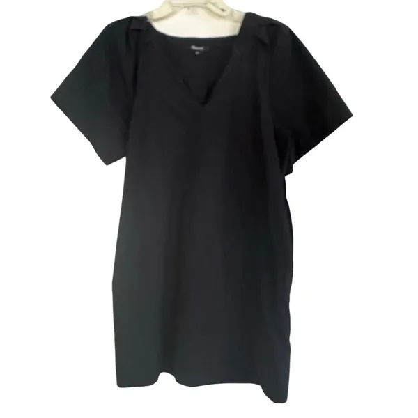 Madewell Dress Black V-Neck Puff Sleeve Mini Shirt dress size medium - Image 3