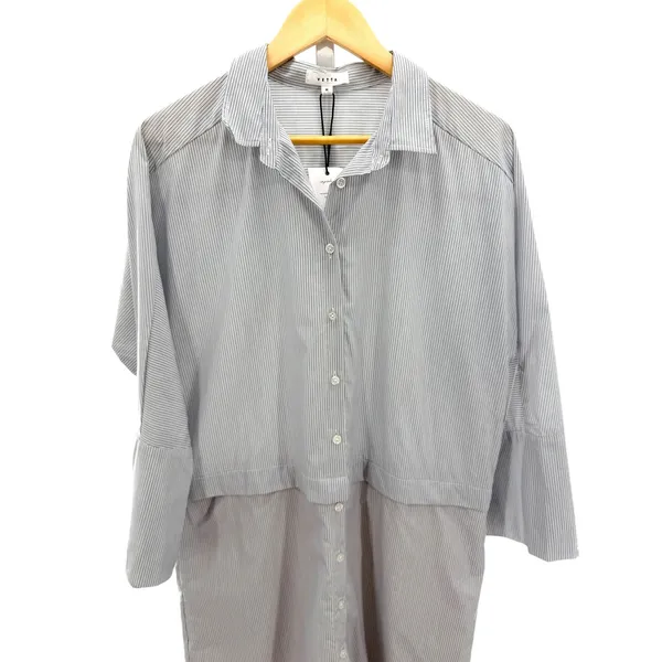 VETTA Capsule Convertible Shirt Dress Blue White Stripe Minimalist M Office NEW - Image 5