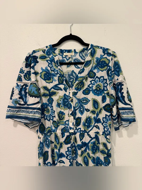 Fig + Flower Blue Green Floral Maxi Dress L - Image 4