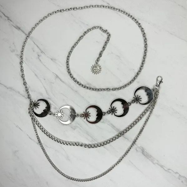 Draped Moon Star Silver Tone Chain Link Belt One Size (OS) ✨ - Image 2