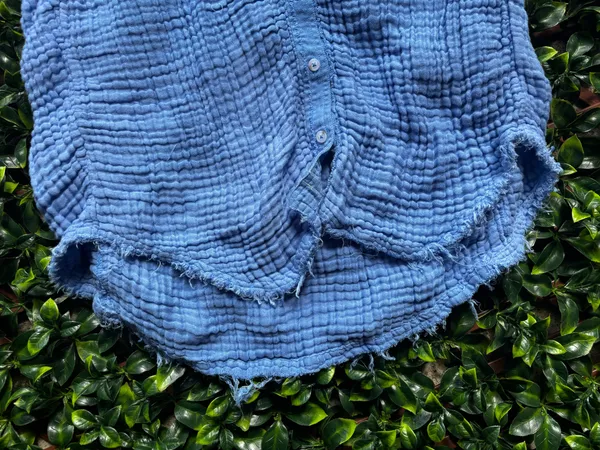 Free People Heat Waves Gauze Visit Top Cornflower button down size medium  - Image 4