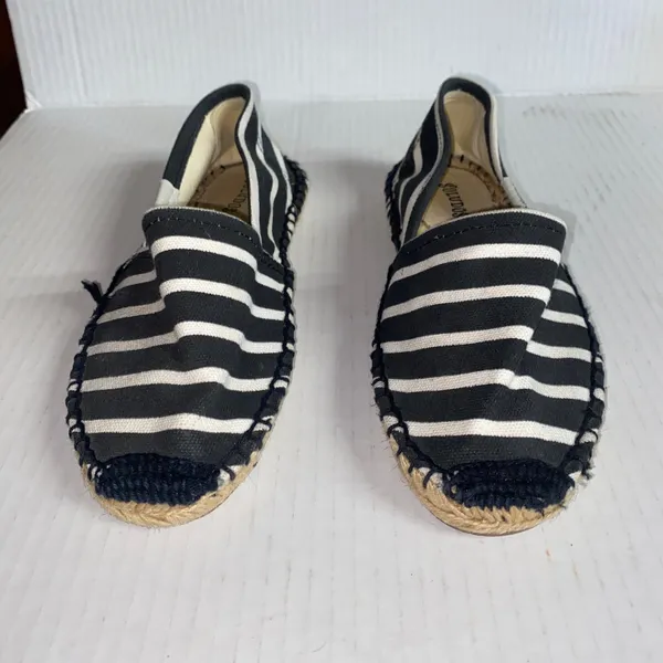 Soludos Black & White Striped Slip-On Flat Espadrilles Women's Size 5 - Image 2